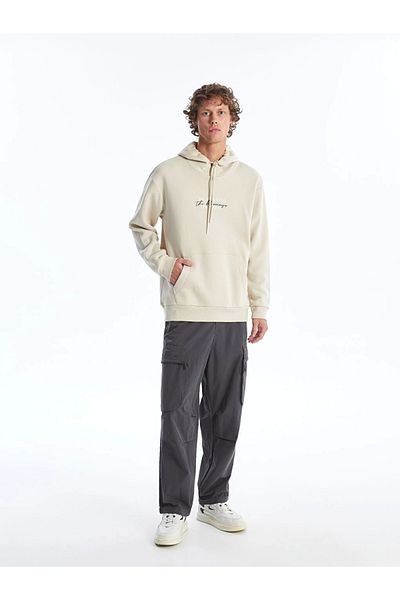 LC Waikiki Ανδρικό χοντρό κουκούλα Lcw Casual Beige μακρυμάνικο εμπριμέ