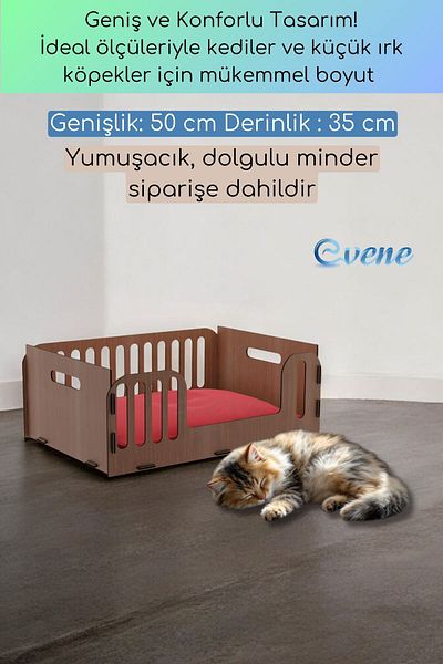 Evene Large Cat Bed Decorative Wooden Durable Walnut Color Model 5
