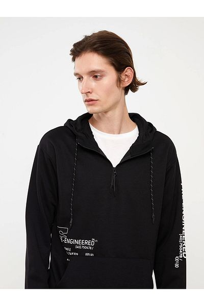 LC Waikiki Мъжки суичър с дълъг ръкав и щампа LCW Casual Black