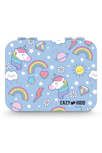 Eazy Kids صندوق غداء بنتو مكون من 4 أقسام من إيزي كيدز - أزرق يونيكورن