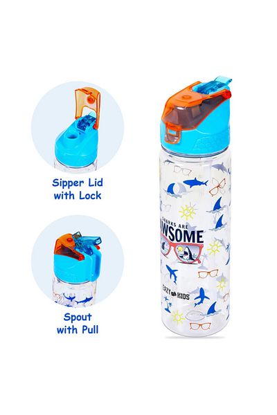 Eazy Kids Jawsome Shark 2 - In - 1 Tritan Water Bottle - Blue (650ml)