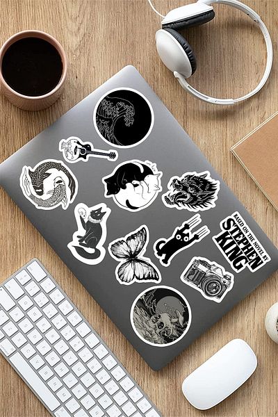 AR Sticker مجموعة ملصقات الكمبيوتر المحمول والكمبيوتر المحمول باللون الأسود من Vsco 7
