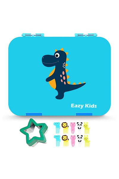 Eazy Kids صندوق غداء بينتو قابل للتحويل بسعة 6 و4 أشخاص - أزرق دينو
