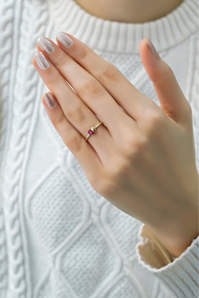 aytekgold Yakut Taşlı Kalpli Yüzük