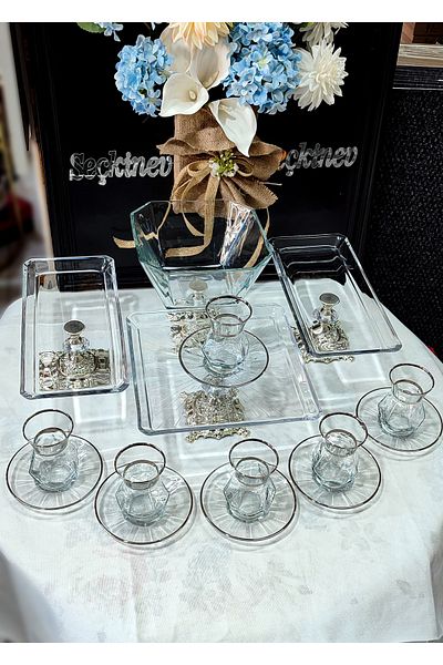 SEÇKİNEV Silver Presentation Set 16 Pieces Glasses & Plates