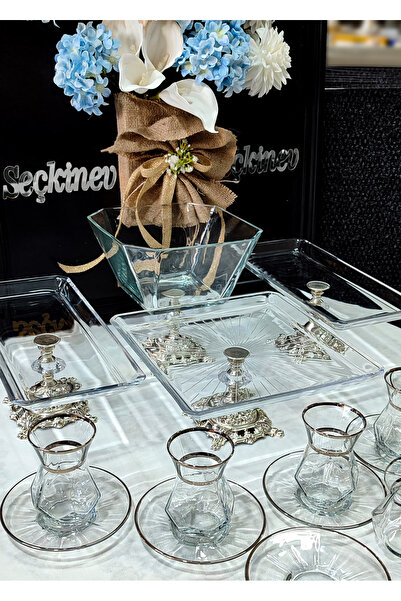 SEÇKİNEV Silver Presentation Set 16 Pieces Glasses & Plates
