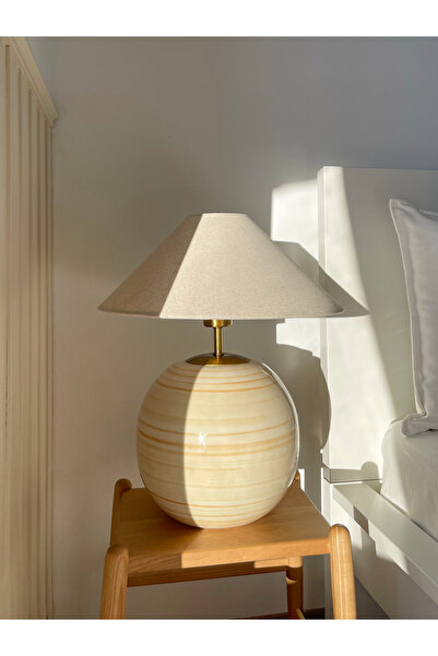 Bienohome XL Modern Sırlı Seramik Abajur- Wabi Sabi Japandi Tarzı Seramik Mas...