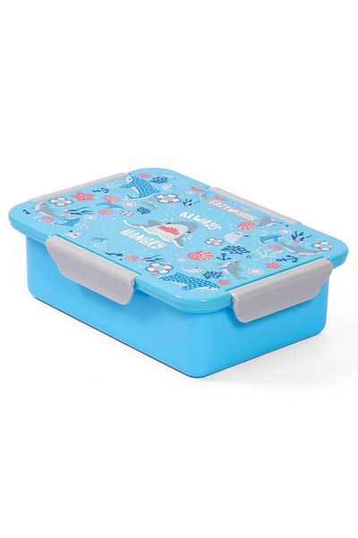 Eazy Kids 1 / 2 / 3 / 4 Compartment Convertible Bento Lunch Box Shark - Blue 850ml