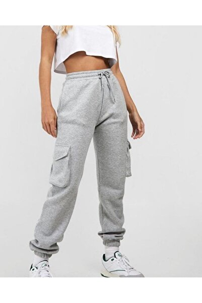 THE WHITE Γυναικείο γκρι λαστιχένιο παντελόνι πλαϊνή τσέπη τεμαχίων