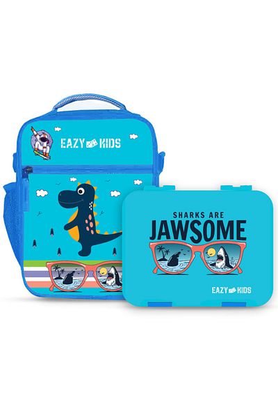 Eazy Kids Eazy Kids Bento Boxes wt Insulated Lunch Bag Combo - Jawsome Shark Blue