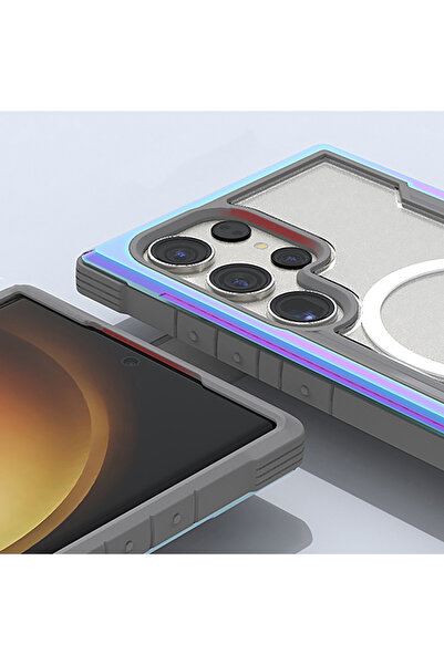 Raptic Samsung Galaxy S24 Ultra Kılıf Magsafe Uyumlu Airbagli Raptic Shield Serisi Şeffaf Kapak Renkli