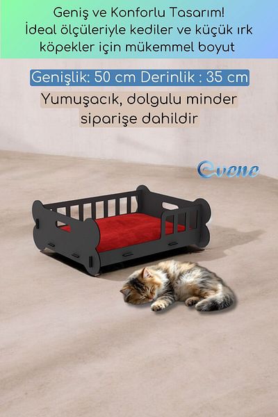 Evene Black Bone Model - Decorative Wooden Durable Large Cat Bed