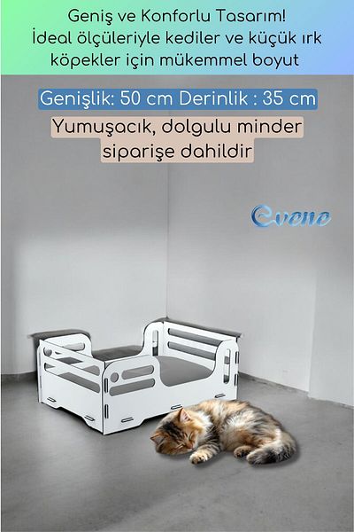 Evene Large Cat Bed Decorative Wooden Durable White Color Model 4