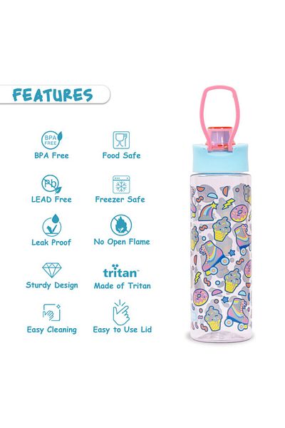 Eazy Kids زجاجة مياه تريتان بغطاء قابل للطي، من تصميم جيل زد سكيتر - أزرق، 750 مل