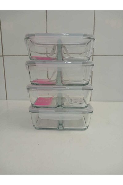 LAV Feyzade Fresco Set of 4 - 1120Cc Rectangular, Two-Section Ziplock Glass Storage Container (Frs-297)