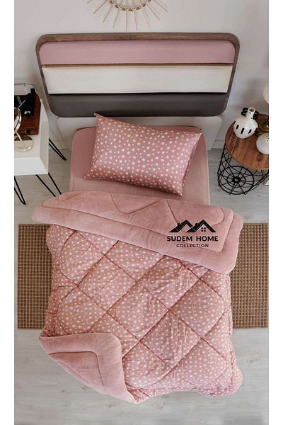 Sudem Home Collection Single Repeated Locked Plush Welsoft Quilt and Pillow Case