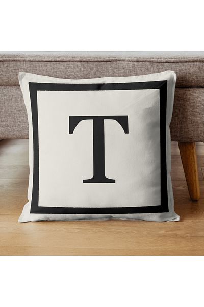 PerdeYap1980 Letter t Patterned Gift Decorative Throw Pillow Pillow Case - 43X43 Cm, Cream-Black