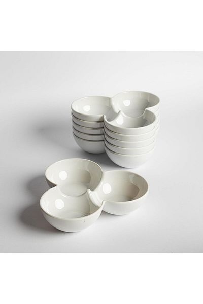 mastergold 6 pcs Melamine Divided Plate with 3 Sections 18cm White for Serving Nuts, Desserts & Sauces