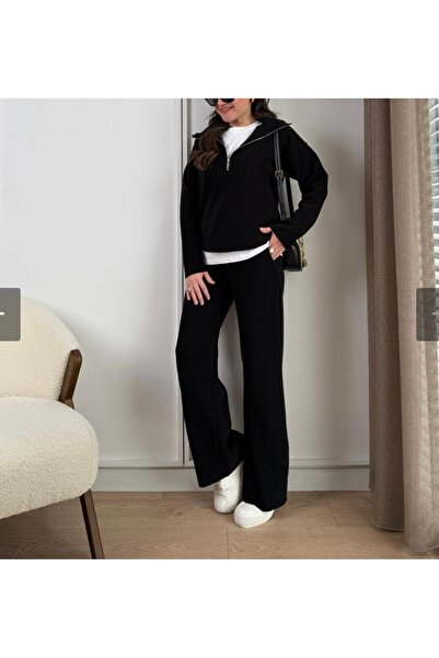 KAROL Siyah Fitilli Yarım Fermuarlı Selanik Takım (TSHİRT GÖRSEL AMAÇLIDIR)