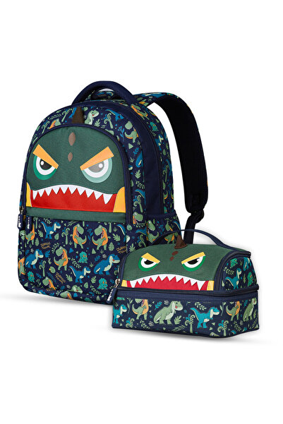 Nohoo حقيبة مدرسية للأطفال مقاس 16 بوصة مع حقيبة غداء كومبو ديناصور - أخضر