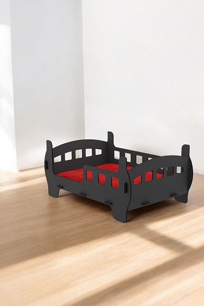 Evene Large Cat Bed Decorative Wooden Durable Black Color Crib Cot Model