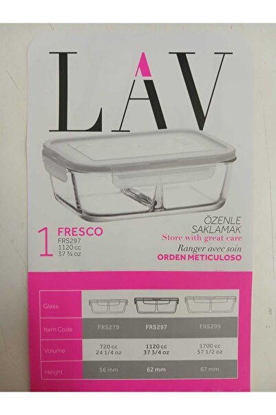 LAV Feyzade Fresco 1120Cc Rectangular Ziplock Glass Storage Container - Two Sections, 1 Piece (Frs-297)