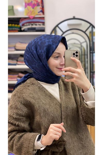 Sima Dark Blue Sima Cch Pattern Cotton Scarf