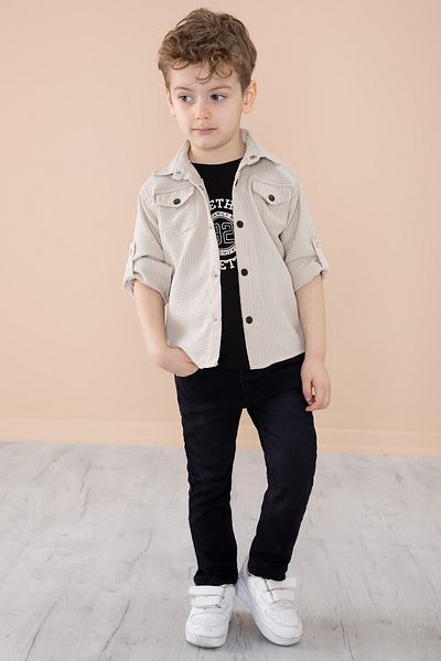 Cansın Mini Boy's Cream 3-Piece Set - Shirt and Trousers 20266