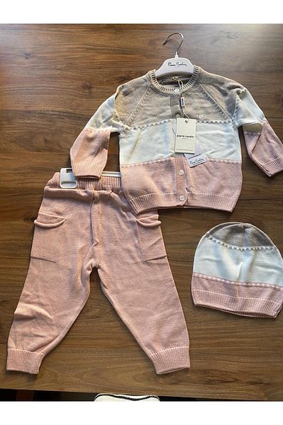 Pierre Cardin 3-Piece Baby Knitwear Set with Colorful Buttoned Pocket Detail