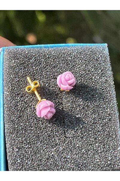 Bilsen Store 925 Ayar Mor Gül altın kaplama küpe