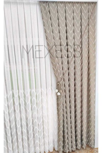 Mexess High Gramage Zigzag Pattern Linen Cotton Floor Background Curtain - 1/3 Close Pleat