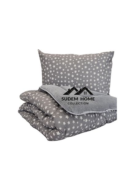 Sudem Home Collection Tekeki Personality Pelusoğlu Quilt and Pillowcase, Gray Star Motif