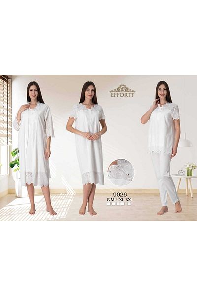 Maison Mila Effortt Scalloped Cotton Lining Maternity Nightgown Dressing Gown and Pajamas Set