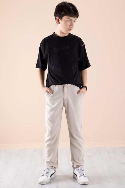 Cansın Mini Boy's Cream Striped Jogger Trousers - Double Leg 20046