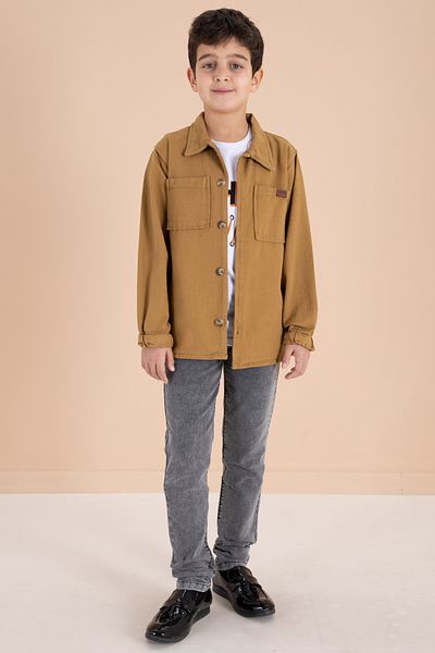 Cansın Mini Boy's 3-Piece Suit with Mustard Buttoned Shirt and Jean Trousers 19972
