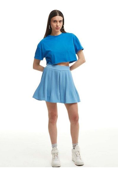 Quzu 40801 Blue Pleated Short Skirt