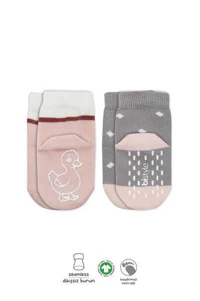 Bibaby Nessiworld Bistyle Animal Figure Non-Slip Girls Socks 2-Piece Bs10120 Gray