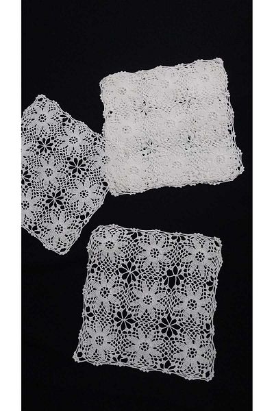 Papatyam 6 Pcs Square Lace Napkin - Hand Knitted Crochet Vintage Cotton Rope