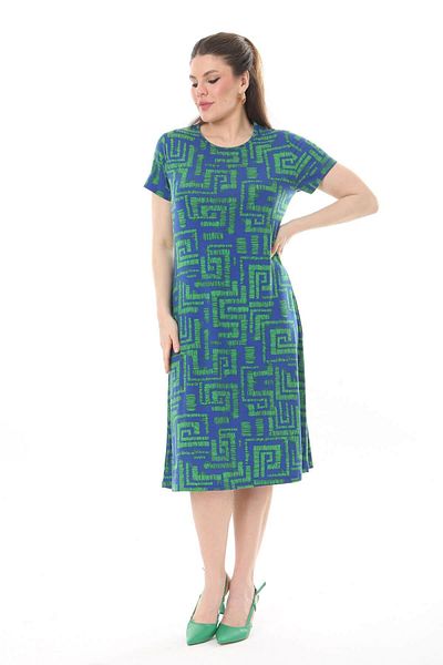 Mooi XXL Rochie midi cu model labirint albastru verde pentru femei
