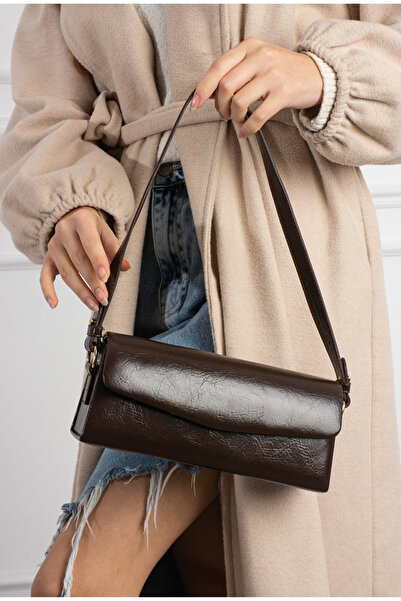 Night Gloria Model Acı Kahve Deri Kadın El Ve Omuz Çantası