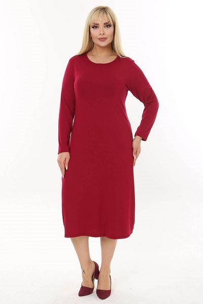 Mooi XXL Γυναικείο φόρεμα Claret Red Basic μακρυμάνικο Plus Size ελαστικό βισκόζη