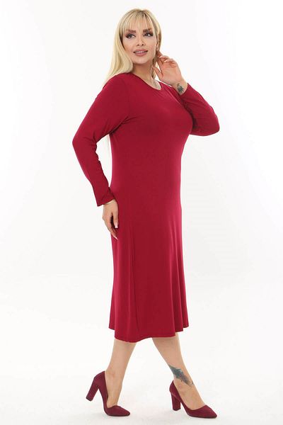 Mooi XXL Γυναικείο φόρεμα Claret Red Basic μακρυμάνικο Plus Size ελαστικό βισκόζη