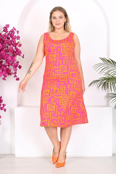 Mooi XXL Orange Pink Labyrinth Pattern - Plus Size Sling Dress