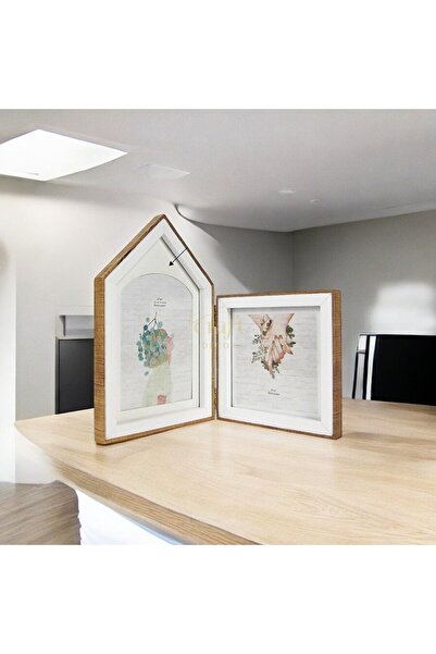 İthal Ev Şekilli 2'li Dekoratif Fotoğraf Çerçevesi Ahşap