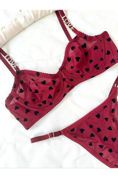 Feruzdesign Women's Burgundy Chloei Heart Bra Suit