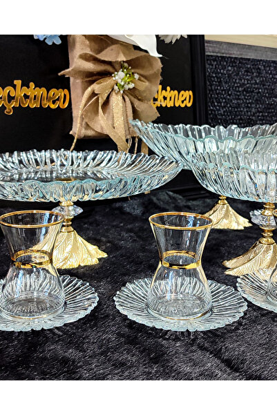 SEÇKİNEV Aurora 15 Piece Gold Standing Presentation Set Plate & Cup
