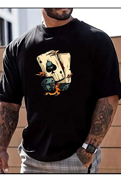 WOODROFFE تي شيرت رجالي كاجوال مطبوع عليه نرد كبير الحجم