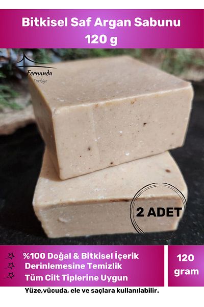Fernanda Luxury 100% Natural Handmade Argan Soap Face Hair Body Skin Original Herbal 120 g - 2 Pieces