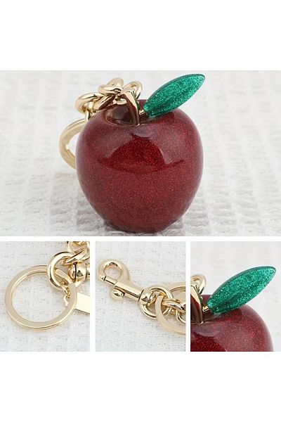 Siriderya Red Apple Keychain and Gift Bag Ornament Charm Gold Red