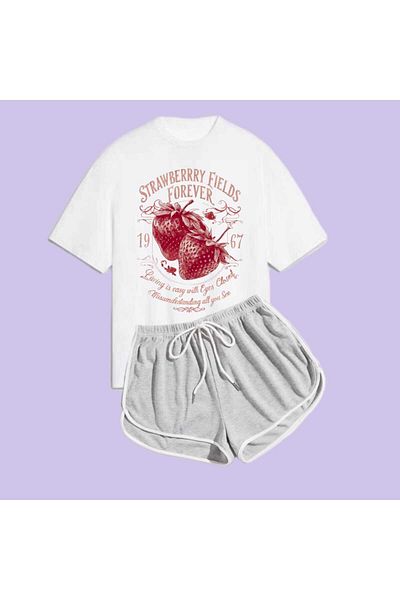 Elvino Fruits Themed Printed Double Pinterest Shorts Tshirt Set